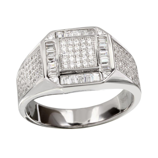 Men's Sterling 925 Silver Rhodium Plated Square CZ Ring - GMR00219 | Silver Palace Inc.