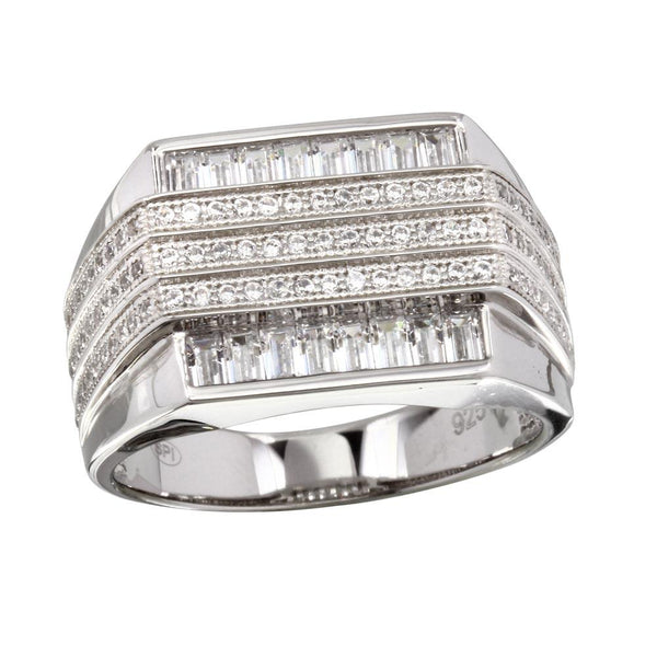 Men's Sterling Silver 925 Rhodium Plated 3 Bar CZ Ring - GMR00222 | Silver Palace Inc.