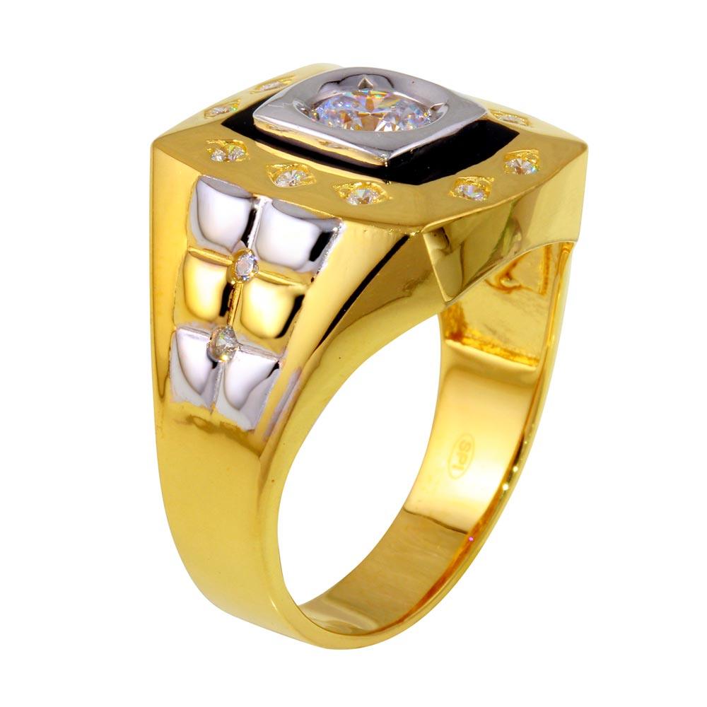 Anillo cuadrado de plata de ley 925 tricolor con circonita - GMR00225GR