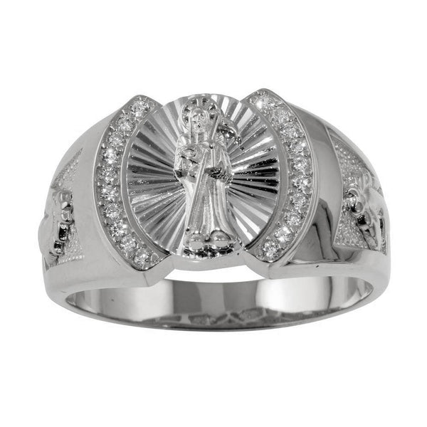 Silver 925 Rhodium Plated Santa Muerte Ring with CZ - GMR00233RH | Silver Palace Inc.
