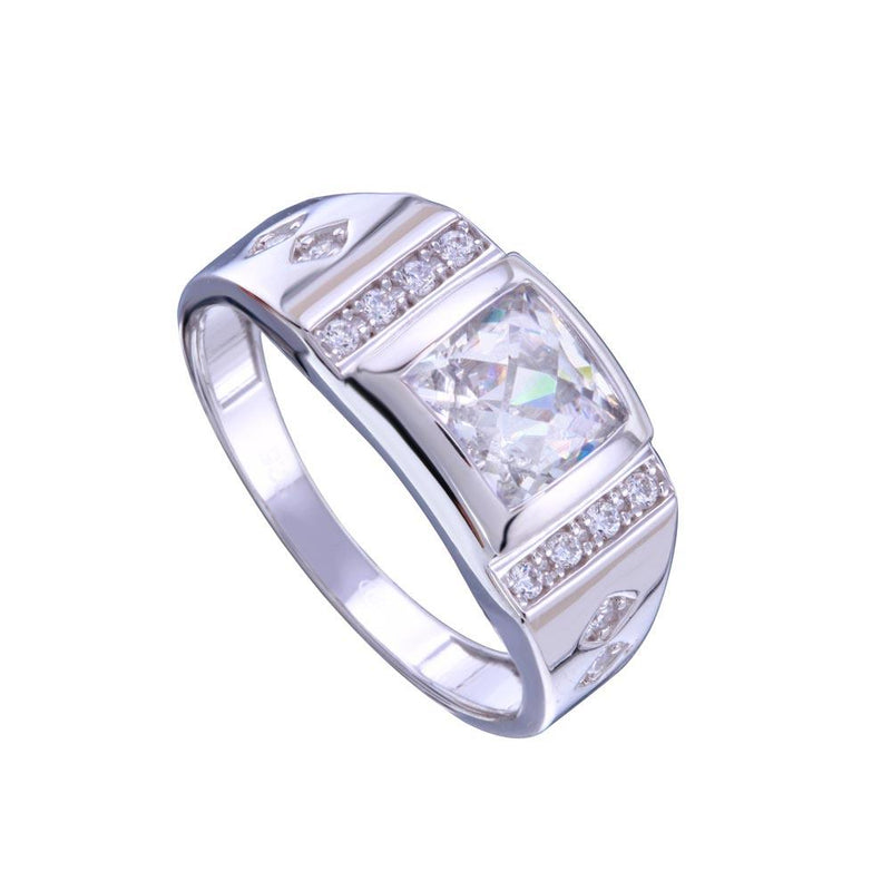 Rhodium Plated 925 Sterling Silver Men's Square CZ Ring - GMR00234RH