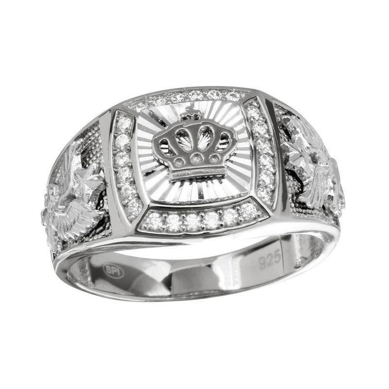 Men's Sterling Silver 925 Rhodium Plated Crown Ring - GMR00236RH | Silver Palace Inc.