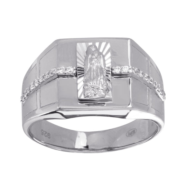 Men's Sterling Silver 925 Rhodium Lady of Guadalupe Ring with CZ - GMR00247RH | Silver Palace Inc.
