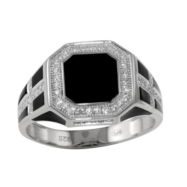 Silver 925 Rhodium Plated Square Cross Ring with CZ - GMR00248RH | Silver Palace Inc.