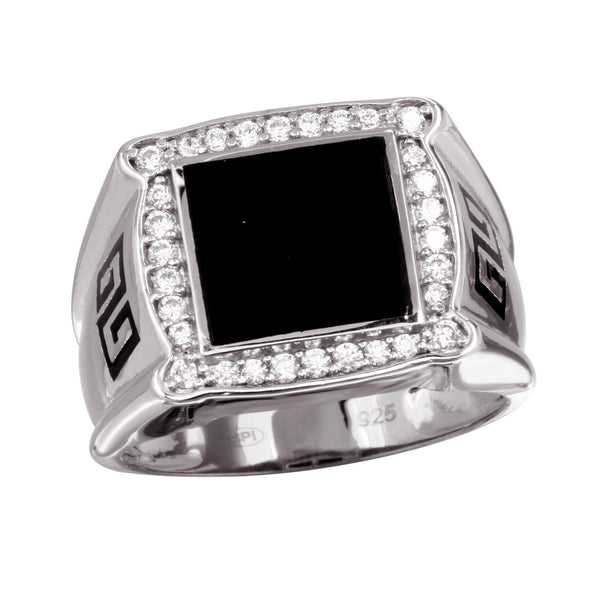 Men's Sterling Rhodium Plated 925 Sterling Silver Flat Square Onyx Ring with CZ - GMR00249RH | Silver Palace Inc.