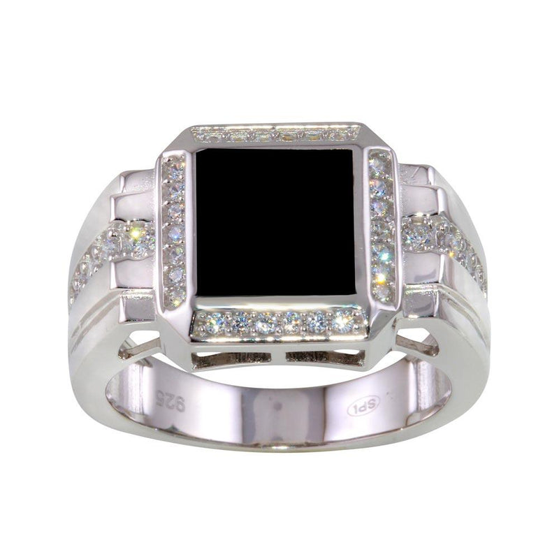 Silver 925 Rhodium Plated Square Ring with CZ - GMR00253 | Silver Palace Inc.