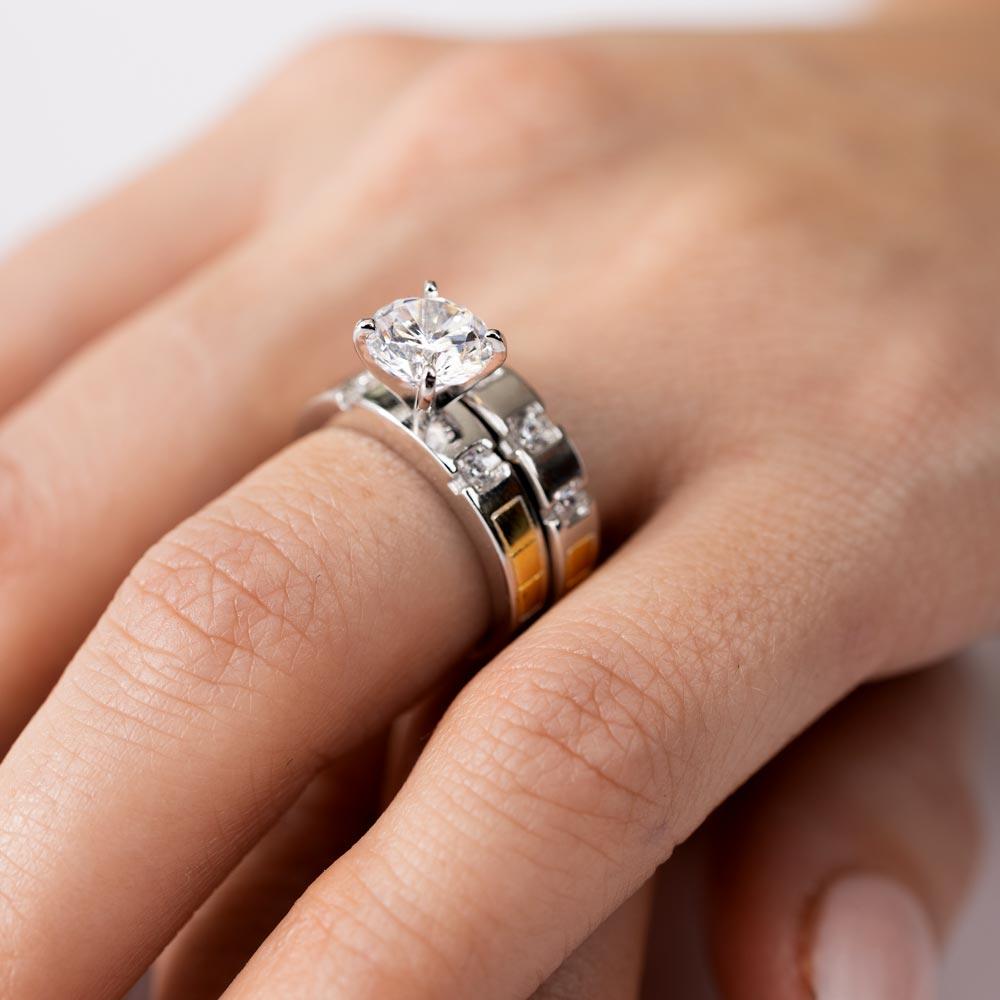 Anillo doble apilable de circonitas cúbicas en plata de ley 925 bicolor - GMR00264RG