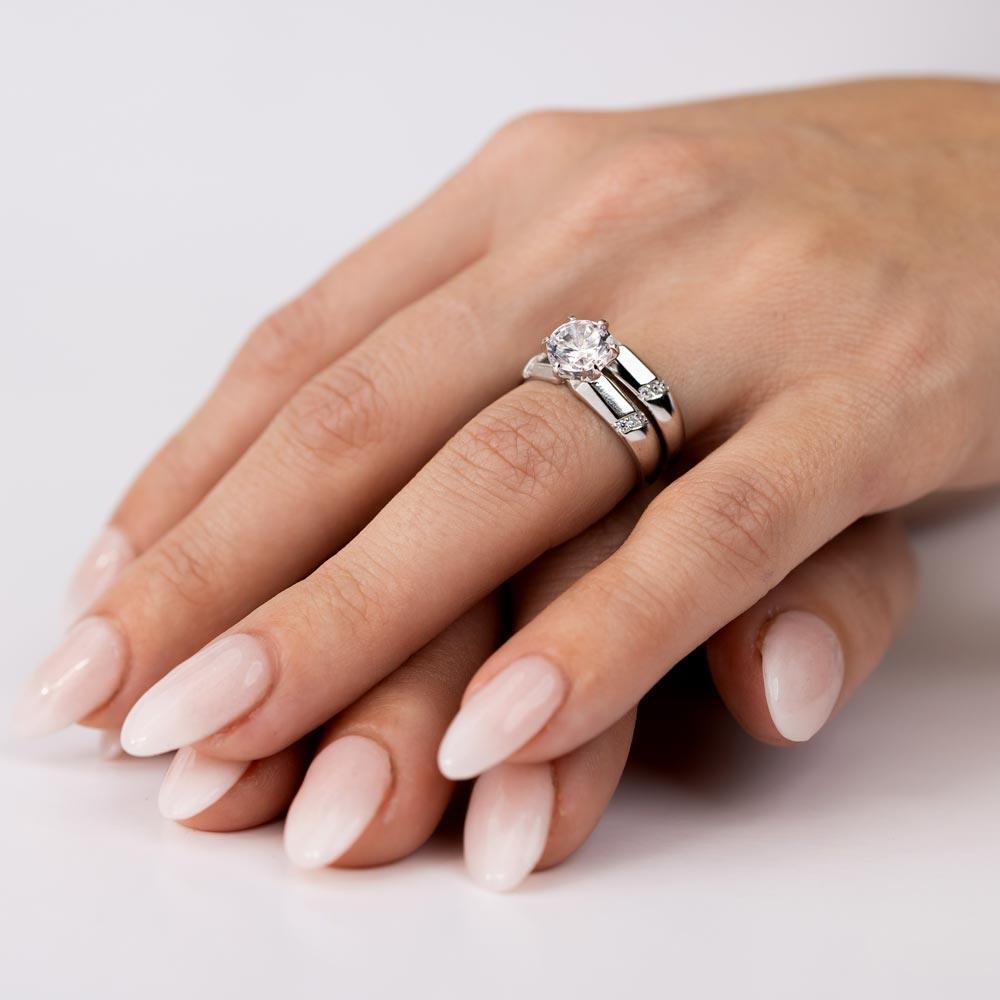 Silver 925 Rhodium Plated Double Stackable Rings with CZ