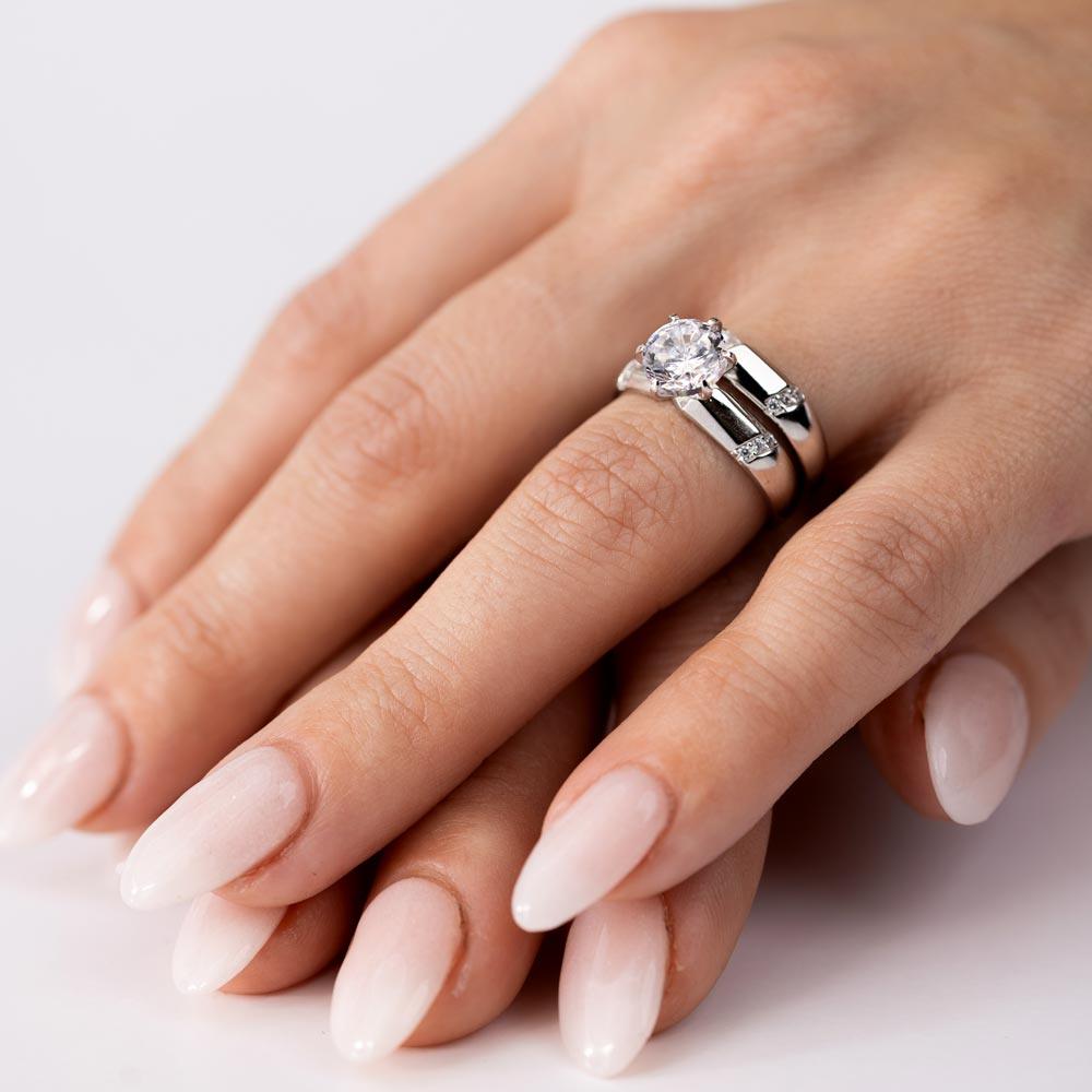 Silver 925 Rhodium Plated Double Stackable Rings with CZ