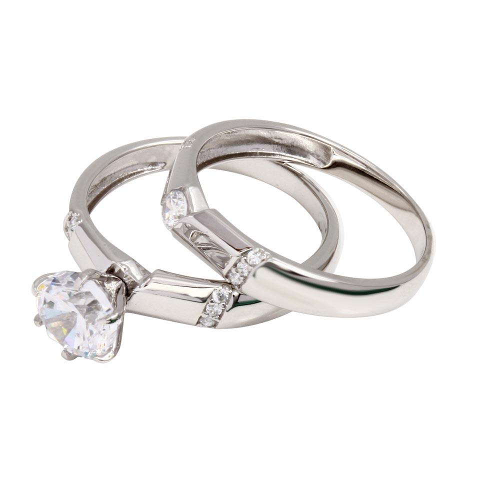 Rhodium Plated 925 Sterling Silver Double Stackable Rings with CZ - GM