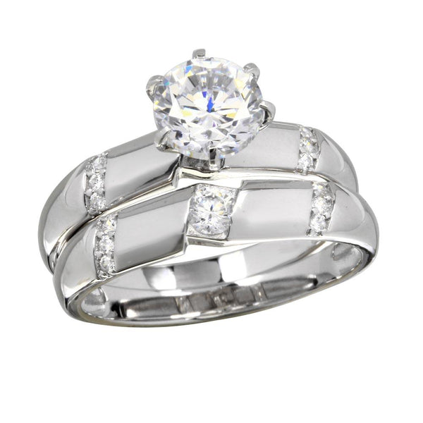 Rhodium Plated 925 Sterling Silver Double Stackable Rings with CZ - GM