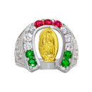 Men's Sterling Silver Rhodium Plated Horse Shoe Multi Color CZ Ring - GMR00273RG | Silver Palace Inc.