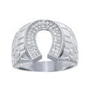 Men's Sterling Silver Rhodium Plated Horse Shoe CZ Ring - GMR00275 | Silver Palace Inc.