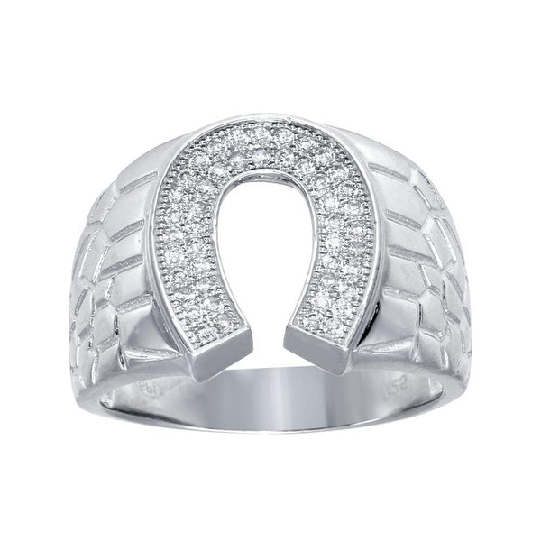 Men's Sterling Silver Rhodium Plated Horse Shoe CZ Ring - GMR00275 | Silver Palace Inc.