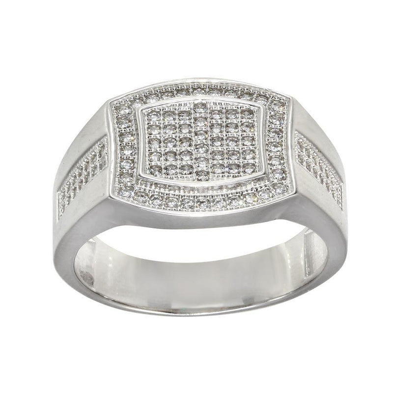 Men's Sterling Silver Rhodium Plated Micro Pave Rectangle Shape CZ Ring - GMR00277 | Silver Palace Inc.