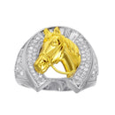 Men's Sterling Silver 2 Toned CZ Horse Shoe Gold Horse Ring - GMR00278RG | Silver Palace Inc.