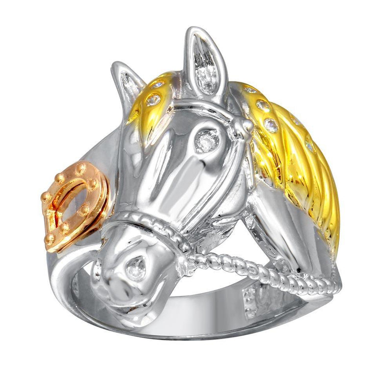 Men's Sterling Silver 3 Toned CZ Rope Horse Ring - GMR002793C | Silver Palace Inc.