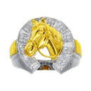 Men's Sterling Silver 2 Toned CZ Horse Shoe Gold Horse Ring - GMR00282RG | Silver Palace Inc.