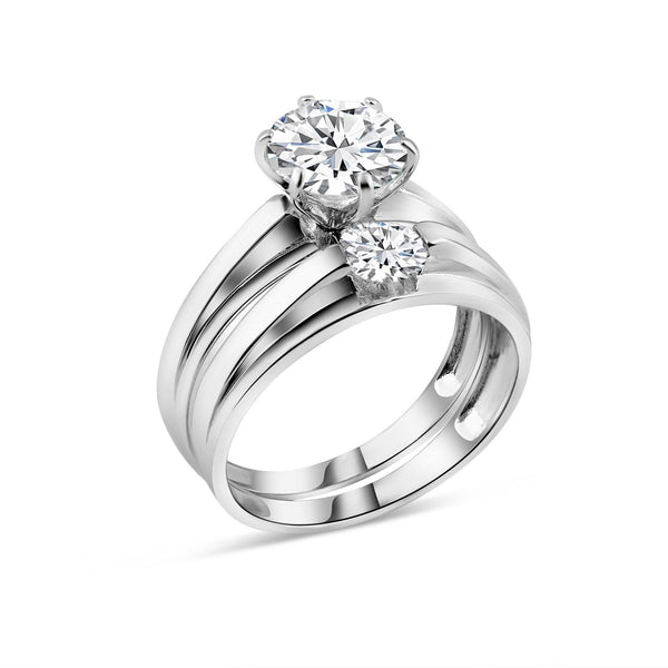 Silver 925 Rhodium Plated Round CZ Stone Bordered Trios Ring - GMR00283 | Silver Palace Inc.