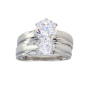 Silver 925 Rhodium Plated Round CZ Stone Bordered Trios Ring - GMR00283