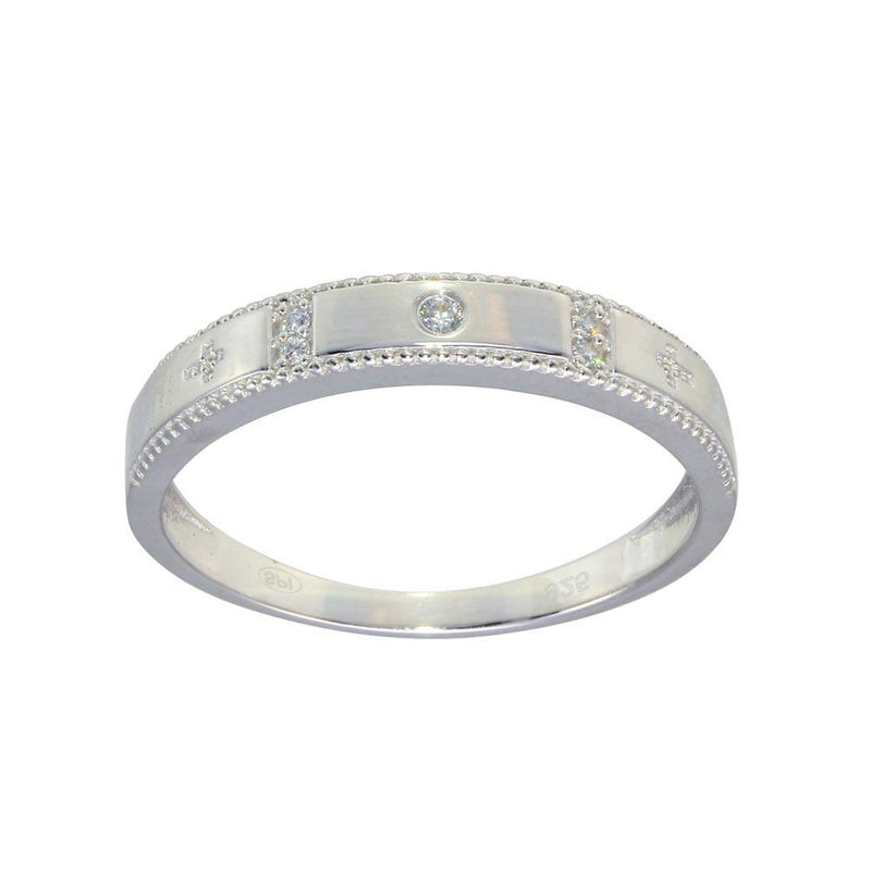 Rhodium Plated 925 Sterling Silver Round CZ Cross Shank Design Ring - GMR00286