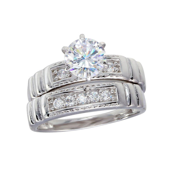 Silver 925 Rhodium Plated Round CZ Trios Ring - GMR00287 | Silver Palace Inc.