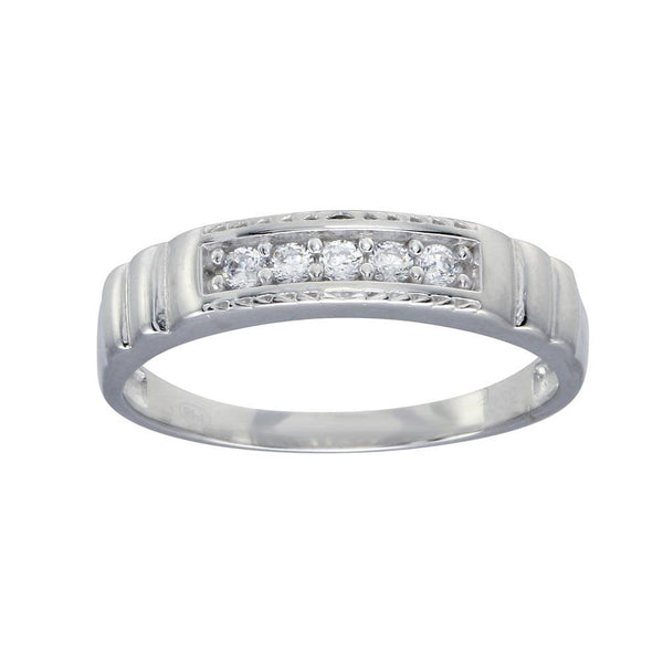 Silver 925 Rhodium Plated Round CZ Stone Bordered Ring - GMR00288 | Silver Palace Inc.