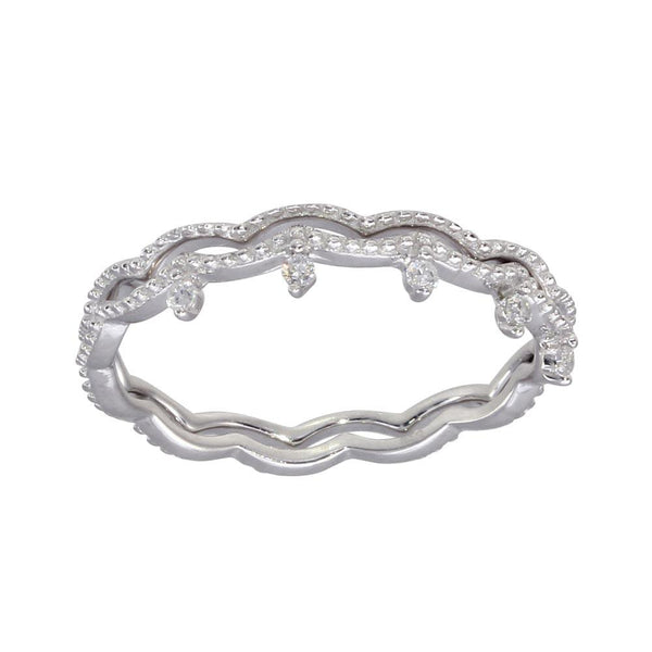 Rhodium Plated 925 Sterling Silver Wave CZ Double Band - GMR00293 | Silver Palace Inc.