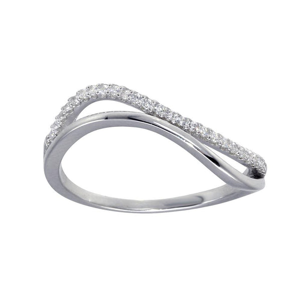 Silver 925 Rhodium Plated Double Wave CZ Ring - GMR00294 | Silver Palace Inc.