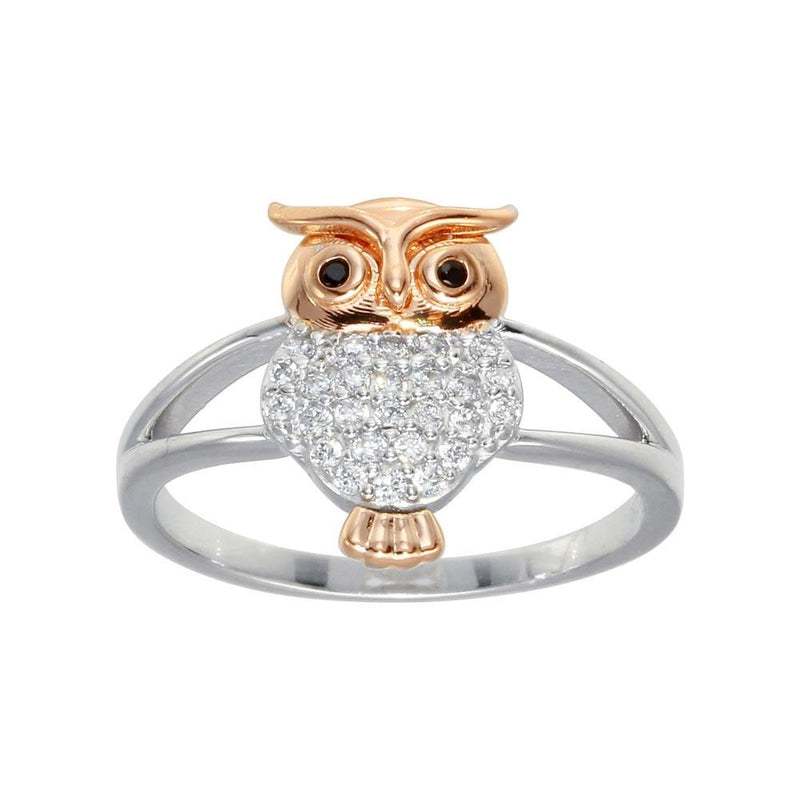 Silver CZ 2 Toned Owl Ring - GMR00299RHR | Silver Palace Inc.