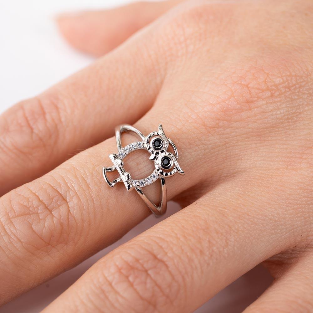 Rhodium Plated 925 Sterling Silver Owl Ring - GMR00300 | Silver