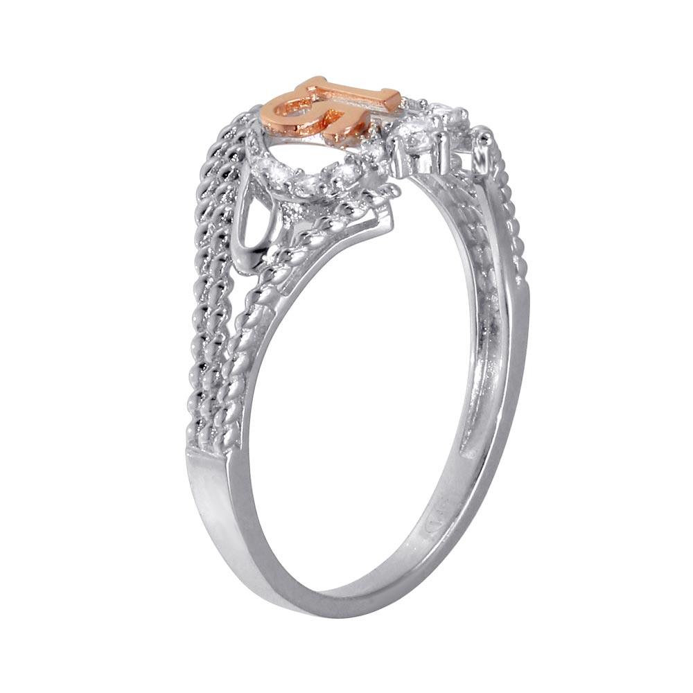 Rhodium Plated 925 Sterling Silver CZ Quinceanera Flower 2 Toned CZ Ring - GMR00302RHR | GMR00430RG