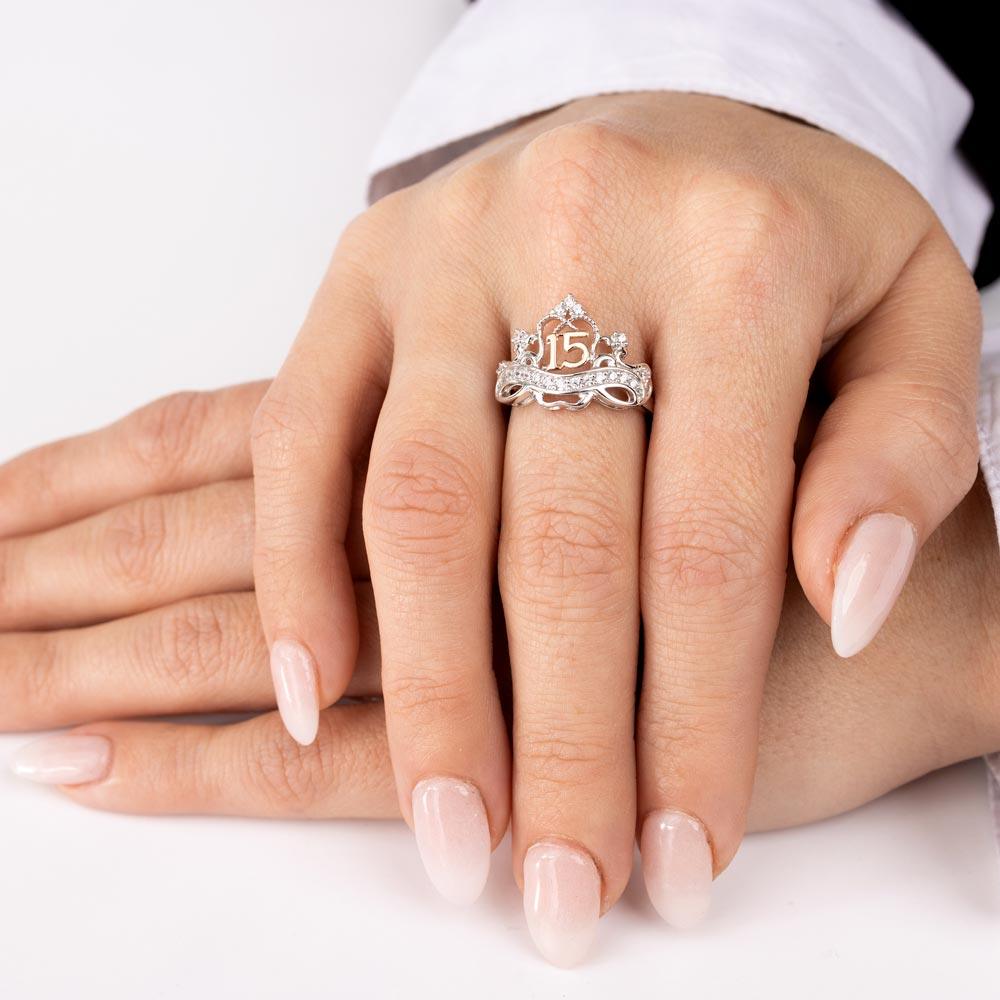 Silver CZ Quinceanera Crown 2 Toned Ring - GMR00307RHR | Silver