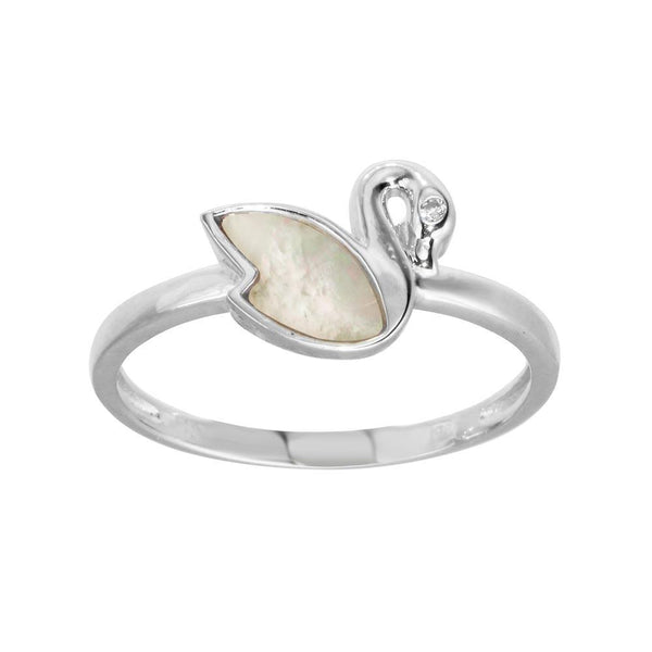 Silver CZ Swan Synthetic Mother of Pearl Ring - GMR00308 | Silver Palace Inc.