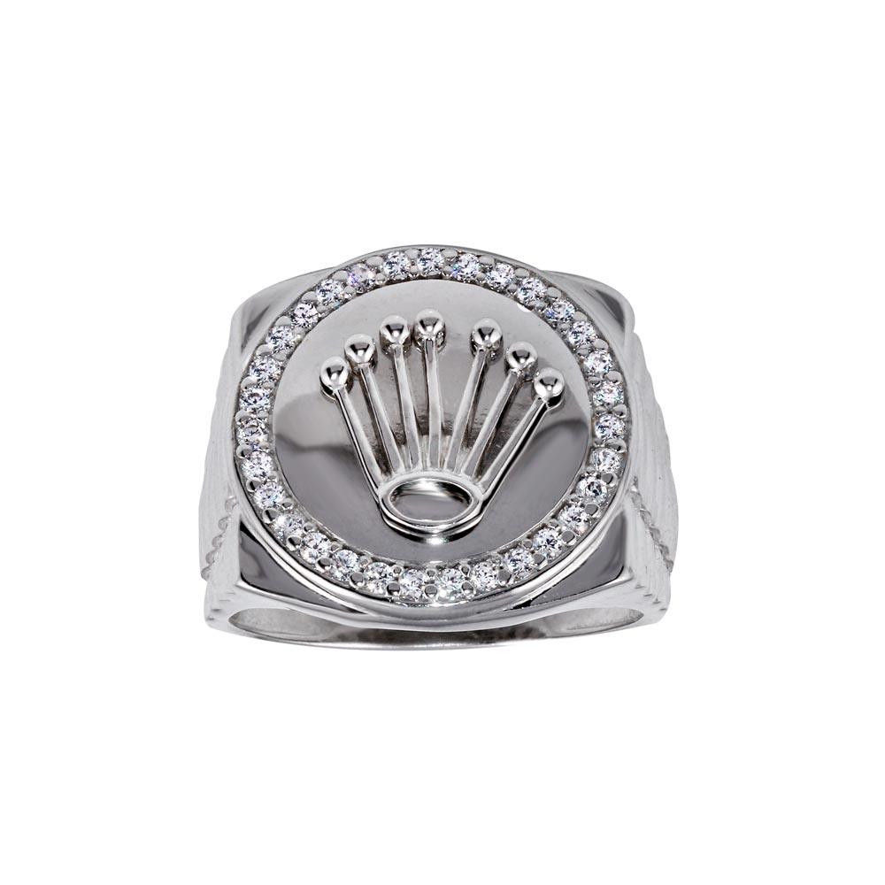 ⑤王冠RING中 Silver925 Rhodium Plated 925 Sterling Silver Disc Crown CZ Ring - GMR00310