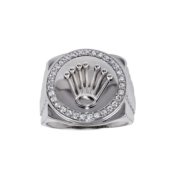 Silver 925 Rhodium Plated Disc Crown CZ Ring - GMR00310 | Silver Palace Inc.