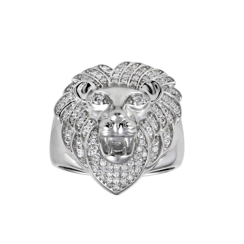 Rhodium Plated 925 Sterling Silver Lion CZ Ring - GMR00311 | Silver Palace Inc.