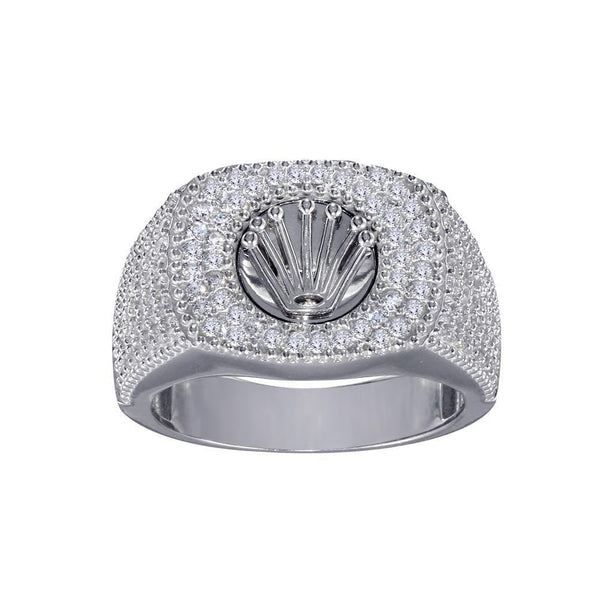Silver 925 Rhodium Plated Crown CZ Ring - GMR00317 | Silver Palace Inc.
