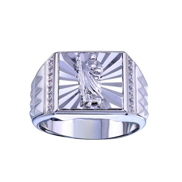 Silver 925 Rhodium Plated Saint Jude CZ Ring - GMR00327 | Silver Palace Inc.