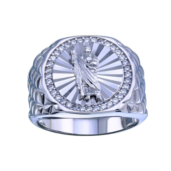 Rhodium Plated 925 Sterling Silver Saint Jude CZ Ring - GMR00333 | Silver Palace Inc.