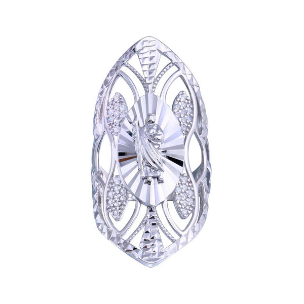 Silver 925 Rhodium Plated Saint Jude CZ Filigree Ring - GMR00336 | Silver Palace Inc.