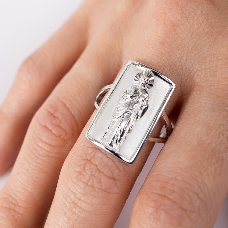 Silver 925 Rhodium Plated Saint Jude Ring - GMR00337