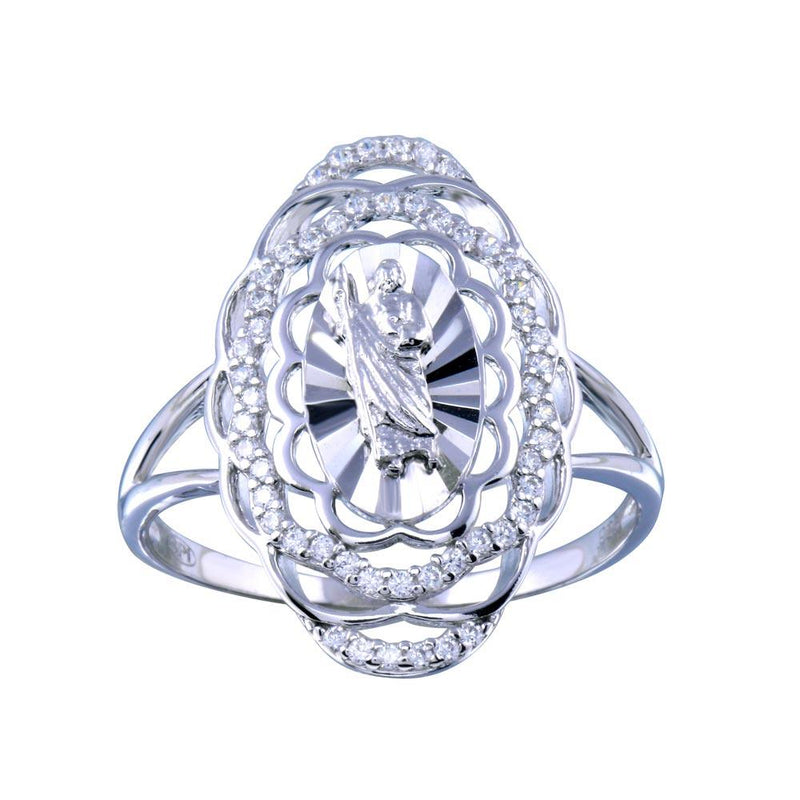 Rhodium Plated 925 Sterling Silver Saint Jude CZ Filigree Ring - GMR00338 | Silver Palace Inc.