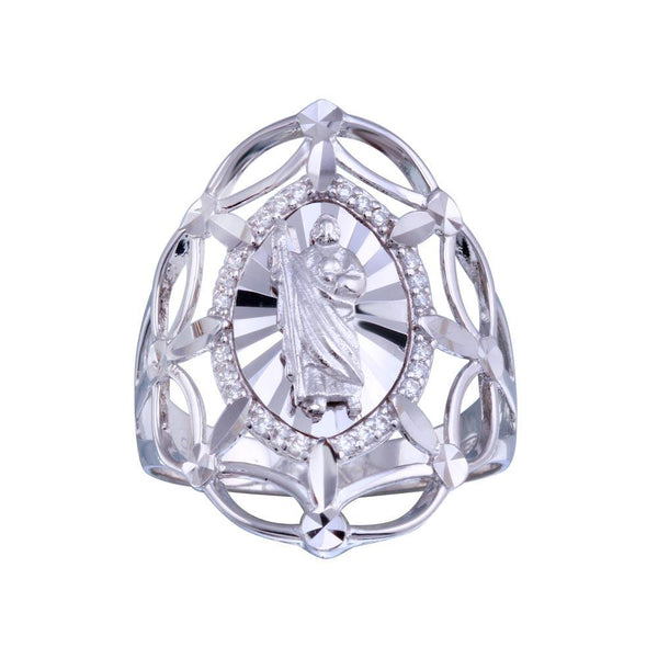 Rhodium Plated 925 Sterling Silver Saint Jude CZ Filigree Ring - GMR00339 | Silver Palace Inc.