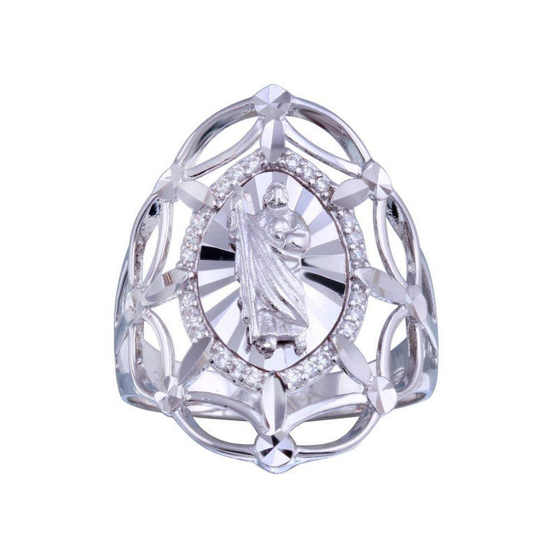 Rhodium Plated 925 Sterling Silver Saint Jude CZ Filigree Ring - GMR00339 | Silver Palace Inc.