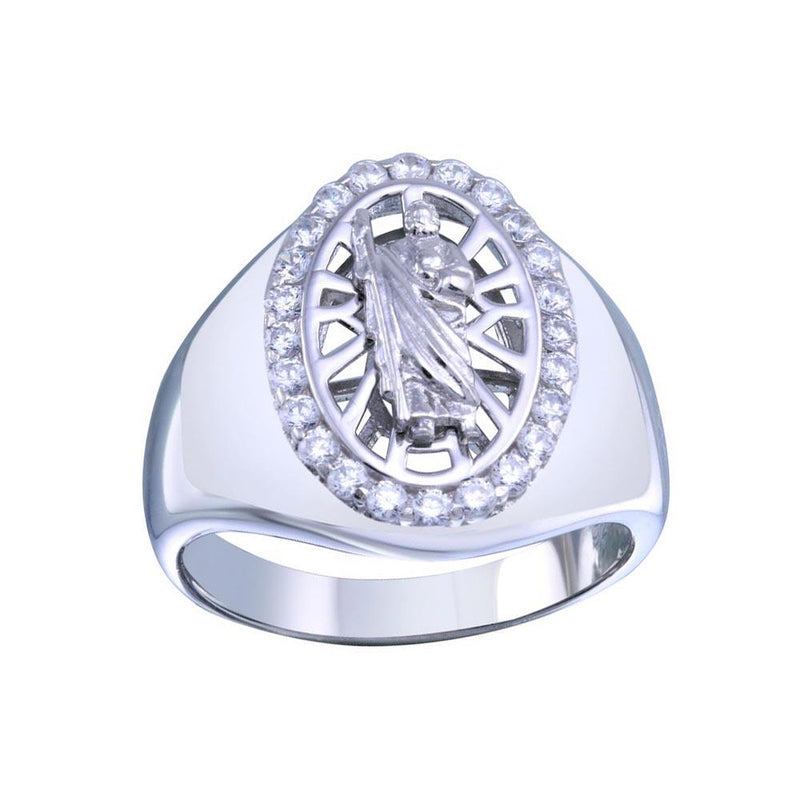 Silver 925 Rhodium Plated Saint Jude CZ Ring - GMR00340 | Silver Palace Inc.