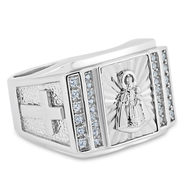 Silver 925 Rhodium Plated Religious Saint CZ Ring - GMR00348 | Silver Palace Inc.