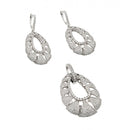 Silver 925 Rhodium Plated Clear Micro Pave Open Puff Teardrop CZ Dangling Stud Earring and Dangling Necklace Set - GMS00013RH | Silver Palace Inc.