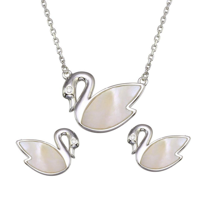 Silver 925 Rhodium Plated Synthetic Mother of Pearl Swan Set - GMS00028 | Silver Palace Inc.
