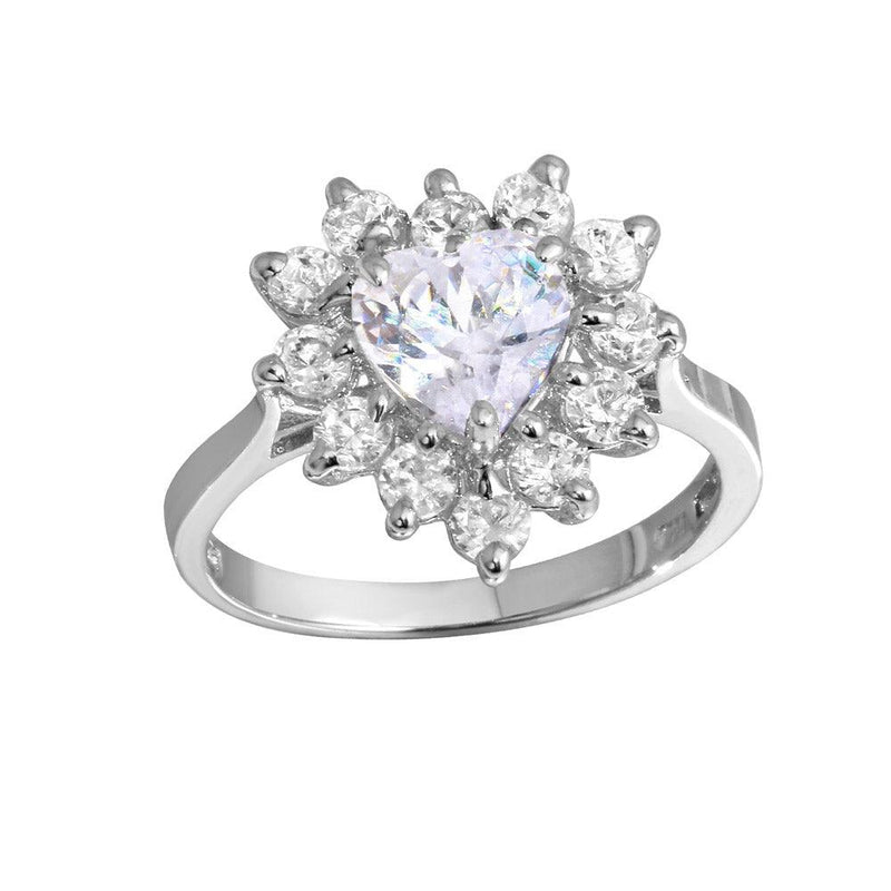 Silver 925 Rhodium Plated CZ Heart Flower Ring - GSR00003 | Silver Palace Inc.